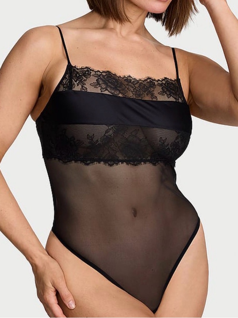 Victoria’s Secret Rose Lace & Mesh Straight-Neck Bodysuit